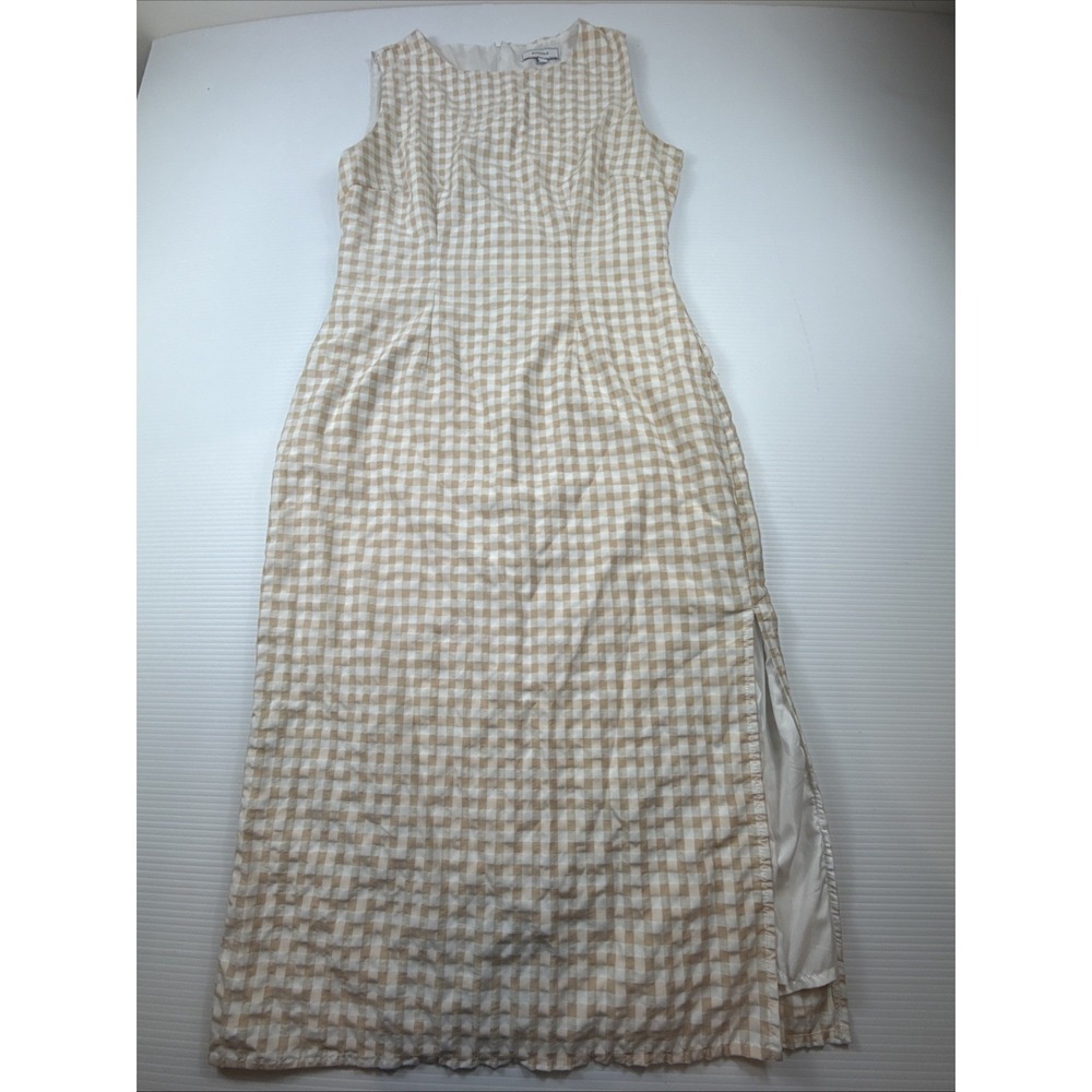 RIHOAS Yellow White Plaid Gingham Cotton Sleeveless MIDI Dress Sz M